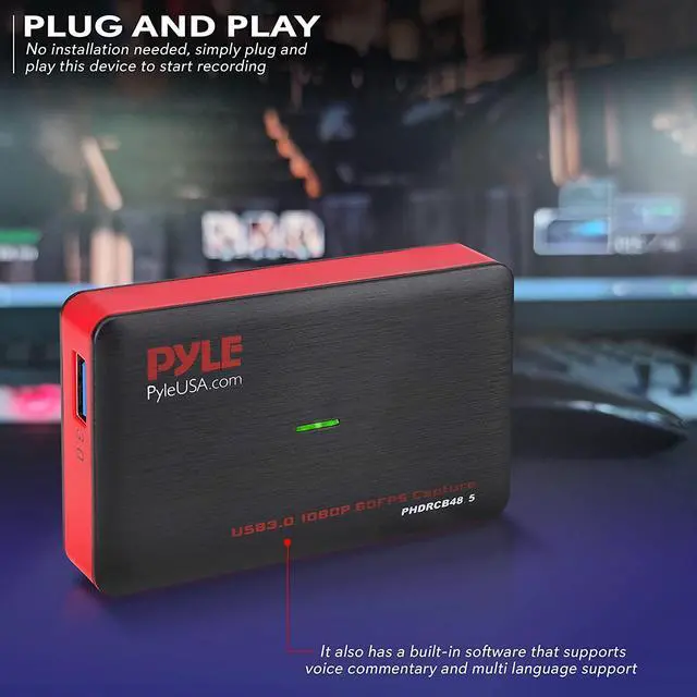 Alt view image 5 of 7 - Pyle Capture Card Video Recording System - AV Game Live Streaming, Full HD 1080P Digital Media File Creation System w/ HDMI, Audio for USB, SD, PC, DVD, PS4, PS3, Xbox One, Xbox 360, Wii PHDRCB48.5