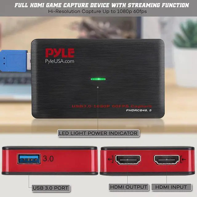Alt view image 3 of 7 - Pyle Capture Card Video Recording System - AV Game Live Streaming, Full HD 1080P Digital Media File Creation System w/ HDMI, Audio for USB, SD, PC, DVD, PS4, PS3, Xbox One, Xbox 360, Wii PHDRCB48.5