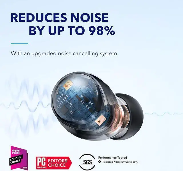 Alt view image 6 of 6 - A40 Auto-Adjustable Active Noise Cancelling Wireless Earbuds, Reduce Noise by Up to 98%, 50H Playtime, Hi-Res Sound, Comfortable Fit, App Customization, Wireless Charge