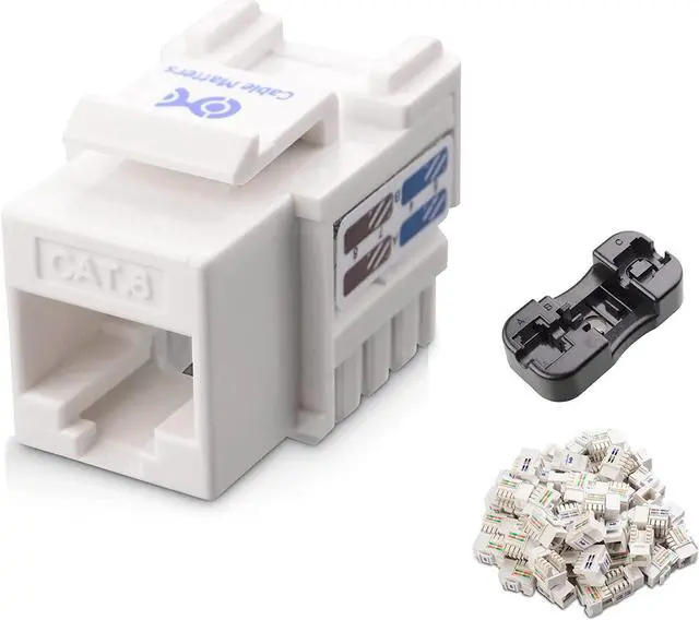 Main image of Cable Matters UL Listed 50-Pack RJ45 Keystone Jack in White with Keystone Punch-Down Stand