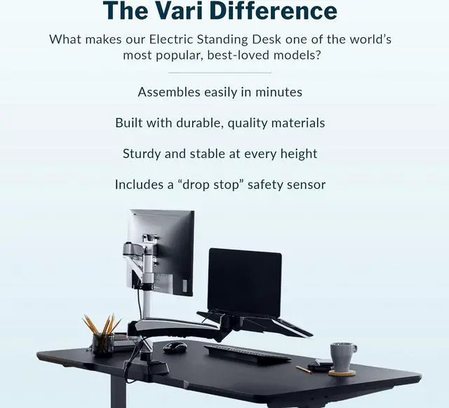Alt view image 3 of 5 - Vari- Standing Desk Adjustable Height (72" x30')- Electric Sit-Stand Computer Desk for Work or Home Office- Dual Motor with Memory Presets- Adjustable Desk from Varidesk- Black