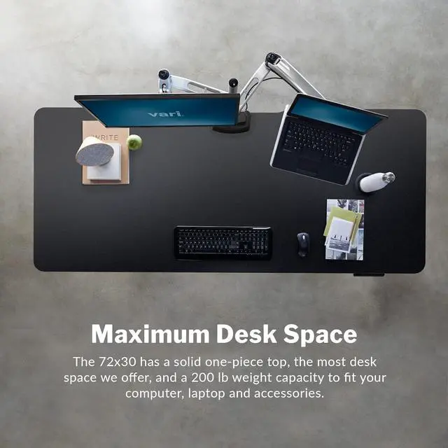 Alt view image 5 of 5 - Vari- Standing Desk Adjustable Height (72" x30')- Electric Sit-Stand Computer Desk for Work or Home Office- Dual Motor with Memory Presets- Adjustable Desk from Varidesk- Black