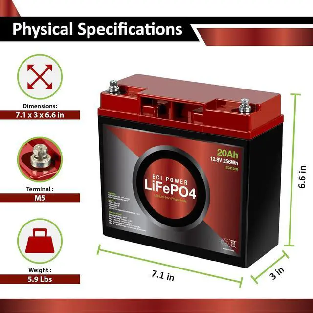 Alt view image 2 of 5 - Power 12V 20Ah Lithium LiFePO4 Deep Cycle Rechargeable Battery | 2000-5000 Life Cycles & 10-Year Lifetime | Built-in BMS | Perfect for RV, Solar, Marine, Overland, Off-Grid Applications