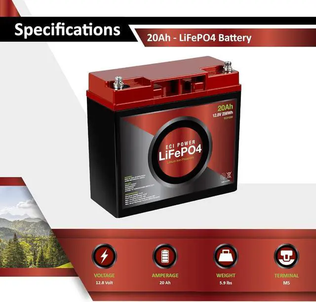 Alt view image 3 of 5 - Power 12V 20Ah Lithium LiFePO4 Deep Cycle Rechargeable Battery | 2000-5000 Life Cycles & 10-Year Lifetime | Built-in BMS | Perfect for RV, Solar, Marine, Overland, Off-Grid Applications
