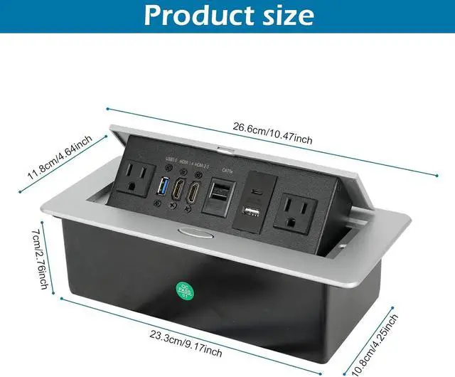 Alt view image 2 of 7 - Table Pop up Power Strip Box Desktop Pop Up Outlet Recessed Multimedia Strip Socket Conference Table Power Hub Hidden Table Connection Box with Outlet Network HDMI for Office Desk (Sliver-D)