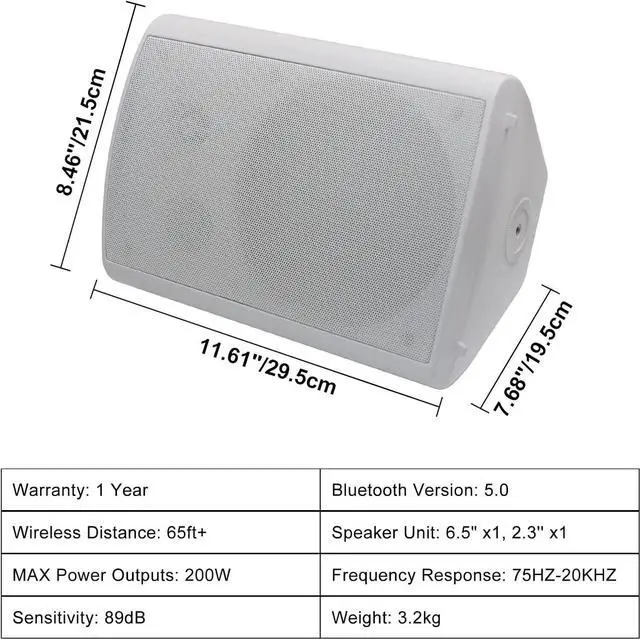 Alt view image 5 of 7 - 6.5 Inch 800W Outdoor Bluetooth Speakers Wired Waterproof with Multifunctional Amplifier, Wall Mount Speakers for Patio Home Poolside Deck Backyard(4 Speakers,White)