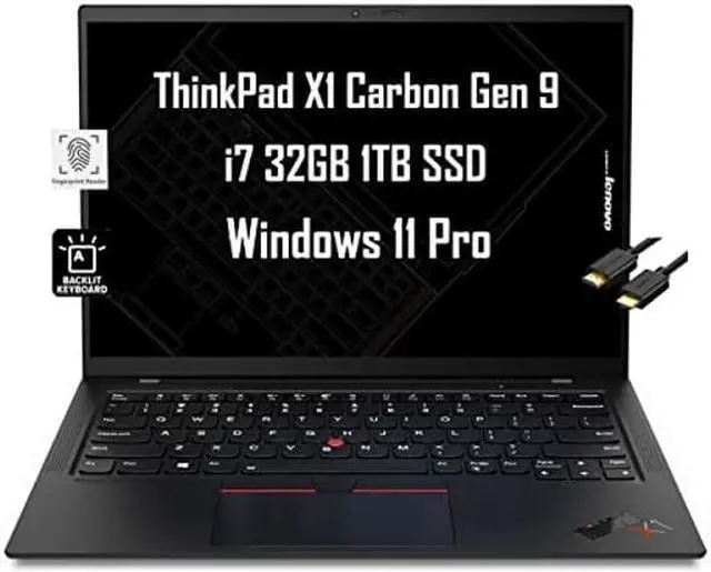 Main image of Lenovo ThinkPad X1 Carbon Gen 9 14" FHD+ (Intel 4-Core i7-1185G7 vPro, 32GB RAM, 1TB SSD) Business Laptop, Thunderbolt 4, Backlit, Fingerprint, 3-Year Warranty, Webcam, Wi-Fi 6, IST Cable, Win 11 Pro