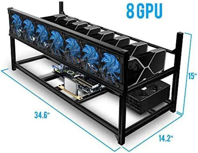 Alt view image 3 of 5 - Kingwin Miner Rig Case Aluminum W/6 or 8 GPU Mining Stackable Frame Expert Crypto Mining Rack for Ethereum Classic, Flux, Ergo, Neoxa, Ravencoin-Improve GPU Air Flow Cryptocurrency, Test Bench PC Case
