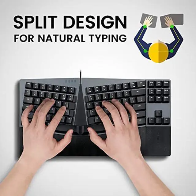 Alt view image 2 of 5 - Perixx PERIBOARD-335BR Wired Ergonomic Mechanical Compact Keyboard - Low-Profile Brown Tactile Switches - Programmable Feature with Macro Keys - Compatible with Windows and Mac OS X - US English