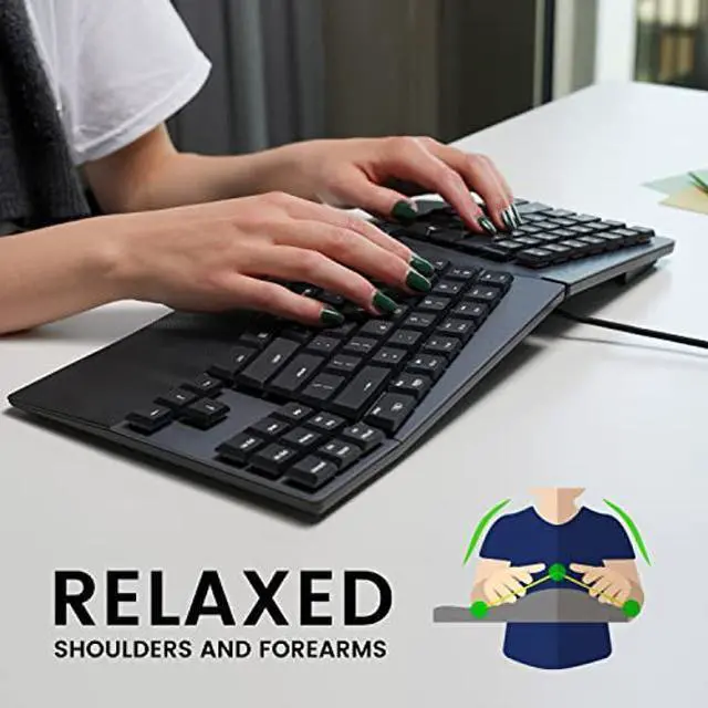 Alt view image 3 of 5 - Perixx PERIBOARD-335BR Wired Ergonomic Mechanical Compact Keyboard - Low-Profile Brown Tactile Switches - Programmable Feature with Macro Keys - Compatible with Windows and Mac OS X - US English