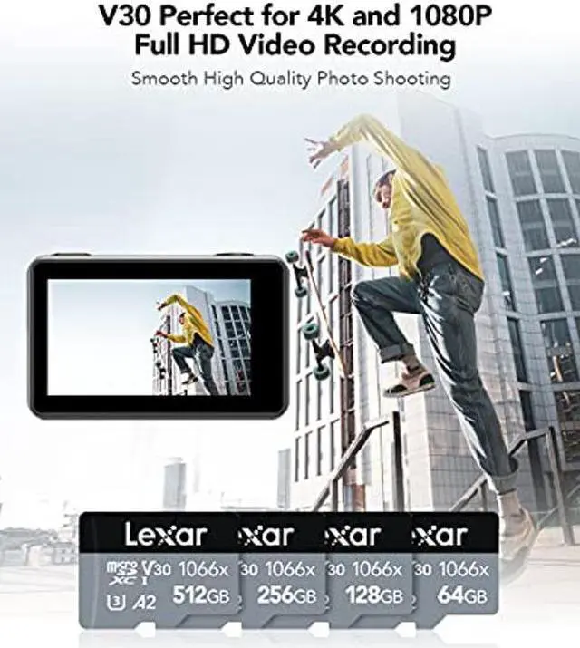 Alt view image 3 of 5 - Lexar Professional 1066x 512GB microSDXC UHS-I Card w/ SD Adapter, C10, U3, V30, A2, Full HD, 4K UHD, Up to 160MB/s Read, for Action Cameras, Drones, High-End Smartphones, Tablets (LMS1066512G-BNANU)