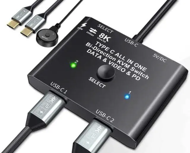 Main image of USB C Switch,Bi-Directional USB C Switcher 2 Computers,MLEEDA USB Type C KVM Switch 8K@60Hz 4K@120Hz Video/10Gbps Data Transfer/100W Charging,Compatible with Thunderbolt Device,2 USB-C Cables Included