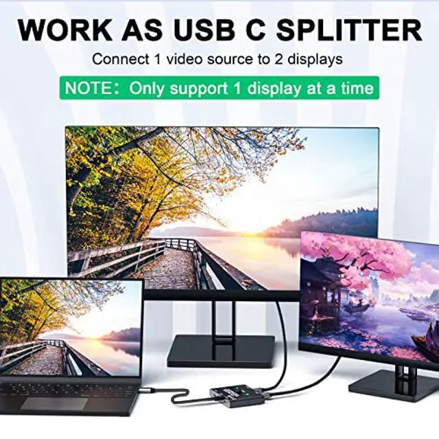 Alt view image 3 of 5 - USB C Switch,Bi-Directional USB C Switcher 2 Computers,MLEEDA USB Type C KVM Switch 8K@60Hz 4K@120Hz Video/10Gbps Data Transfer/100W Charging,Compatible with Thunderbolt Device,2 USB-C Cables Included