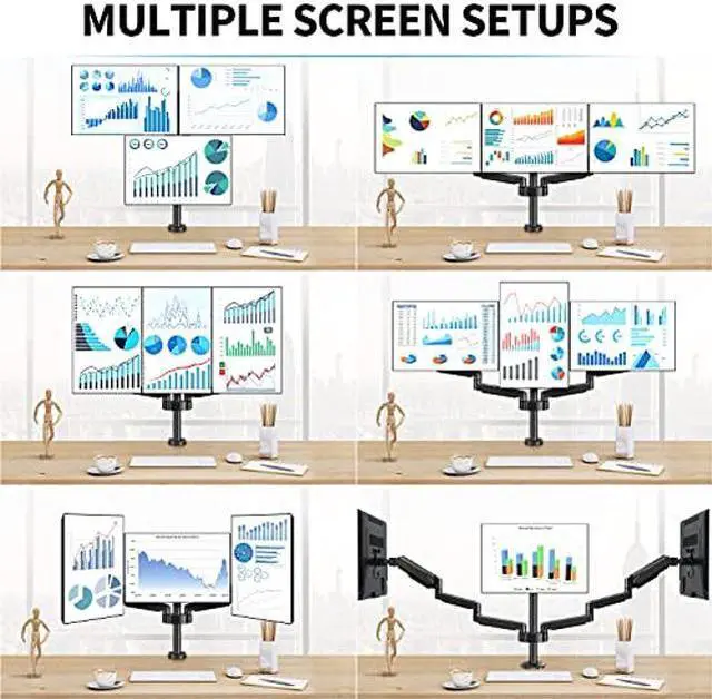 Alt view image 4 of 5 - MOUNTUP Triple Monitor Stand Mount - 3 Monitor Desk Mount for Computer Screens Up to 27 inch, Triple Monitor Arm with Gas Spring, Heavy Duty Monitor Stand, Each Arm Holds Up to 17.6 lbs