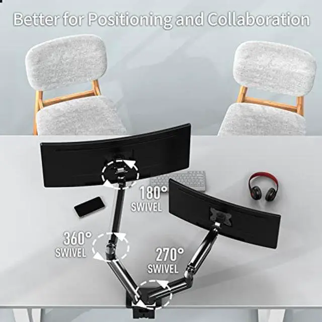 Alt view image 3 of 5 - MOUNTUP Dual Monitor Desk Mount for 13-42'' Computer Screen, Ultrawide Monitor Arm Holds up to 37.5 lbs Each, Full Motion Monitor Stand for 2 Monitors with Clamp/Grommet Base, VESA Mount 75x75 100x100
