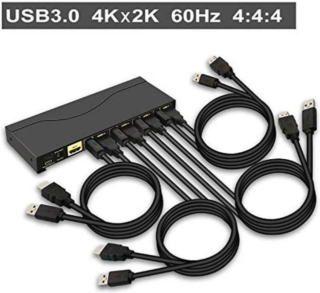 Alt view image 2 of 5 - CKLau 4Kx2K@60Hz 4 Port USB 3.0 HDMI KVM Switch with Cables, 2 pcs USB 3.0 Hub and Audio Supports Wireless Keyboard Mouse