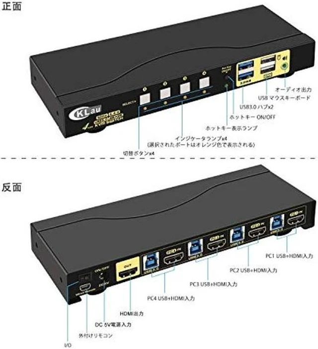 Alt view image 4 of 5 - CKLau 4Kx2K@60Hz 4 Port USB 3.0 HDMI KVM Switch with Cables, 2 pcs USB 3.0 Hub and Audio Supports Wireless Keyboard Mouse
