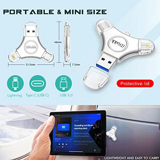 Alt view image 4 of 5 - iDiskk MFI Certified 256GB Photo Stick for iPhone USB C iPad Pro Android Samsung Flash Drive for iPhone 13/12 pro/12/12 pro/12 mini/11/11/Pro/XR/X/XS MAX,iPad pro Photo Storage Stick for PC,Mac,iMac