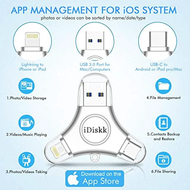 Alt view image 5 of 5 - iDiskk MFI Certified 256GB Photo Stick for iPhone USB C iPad Pro Android Samsung Flash Drive for iPhone 13/12 pro/12/12 pro/12 mini/11/11/Pro/XR/X/XS MAX,iPad pro Photo Storage Stick for PC,Mac,iMac