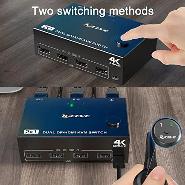 Alt view image 5 of 5 - Dual Monitor KVM Switch HDMI+Displayport 4K@60Hz,2K@120Hz MLEEDA HDMI DP Extended Display Switcher for 2 Computers Share 2 Monitors and 4 USB 2.0 Ports,Wired Remote and 4 Cables Included