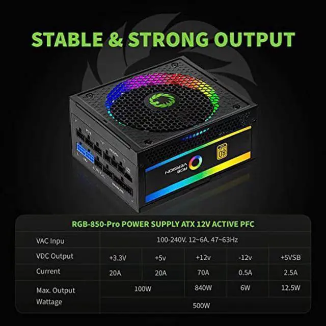 Alt view image 5 of 5 - GAMEMAX 850W Power Supply, Fully Modular, 80 Plus Gold, ARGB SYNC with Motherboard, RGB-850 Pro