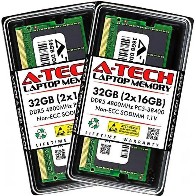 Main image of A-Tech 32GB (2x16GB) DDR5 4800 MHz SODIMM PC5-38400 CL40 262-Pin 1.1V Laptop RAM Memory Modules