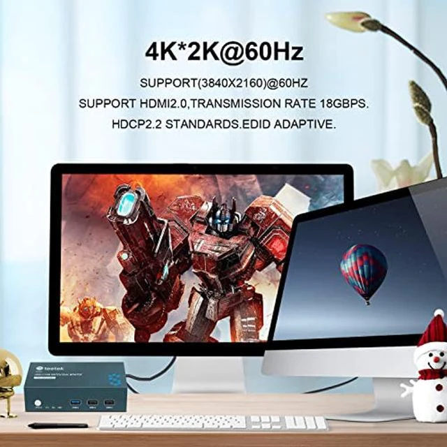 Alt view image 2 of 5 - Steetek USB 3.0 Kvm Switch Dual Monitor HDMI 2 Port, Kvm Switch 4K@60Hz 2 Computers Share 2 Monitors and 1 Keyboard Mouse, HDMI Kvm Switch Dual Display, Button Switch with 2 USB 3.0 and 4 HDMI Cable
