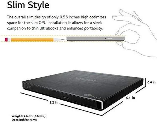 Alt view image 3 of 5 - LG BP60NB10 Portable 6X Ultra HD 4K Blu-ray Burner External Drive with CyberLink Software, 50GB M-DISC BD-R DL, and USB Cable - Burns CD DVD BD DL BDXL Discs