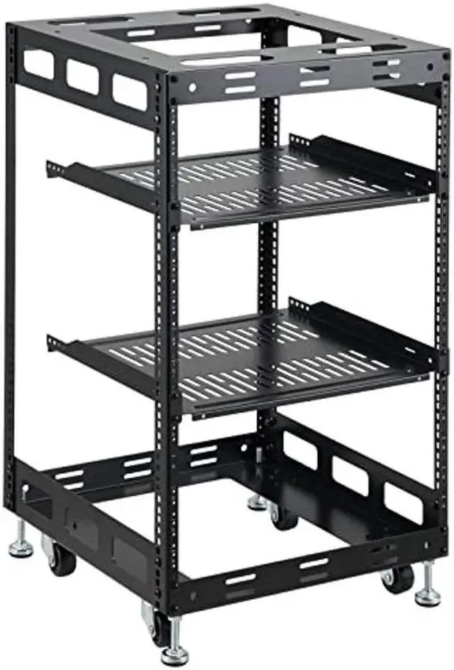 Main image of Tedgetal 15U Open Frame Rack for Servers & AV Gear - Wall Mountable Design Includes 2X Vented Shelves, 4X Leveling Feet, 4X Casters