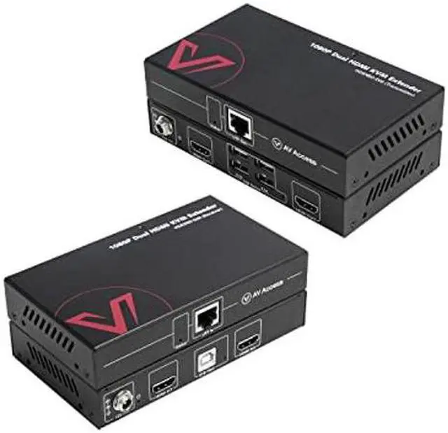 Main image of HDMI USB KVM Extender Dual Monitor Over Cat5e/6/6a/7 up to 1080p@60Hz 197ft, Zero Latency Extended Dual View, Display 2 Monitors with 4 USB 2.0 Ports for Keyboard/Mouse, HDCP 1.4, PoC, Plug and Play