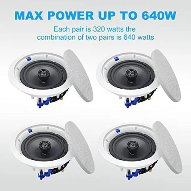 Alt view image 2 of 5 - Herdio 6.5 inch 640 Watts Ceiling Speakers Flush Mount 2 Way Perfect for Office,Kitchen,Living Room,Bathroom(4 Speakers)