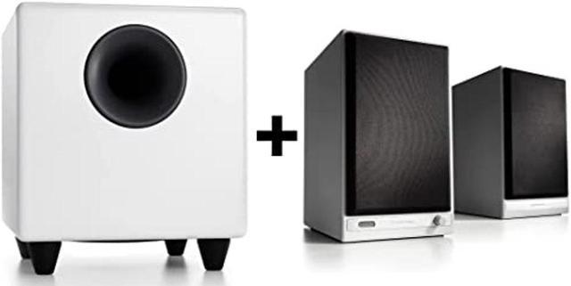 Audioengine HD6 White Powered Bookshelf Stereo Speakers and S8