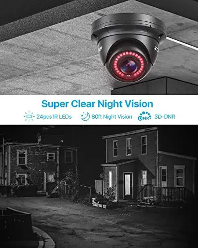 Alt view image 4 of 5 - ZOSI 4 Pack 5MP 3K Add-on Security Dome POE Camera with Cable, 2880 x 1620 Indoor Outdoor IP Camera, 80ft Night Vision, 3.6mm Lens, 95degView Angle, IP66 Weatherproof (Only Work with ZOSI PoE NVR)