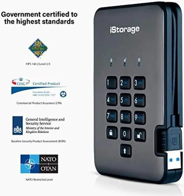 Alt view image 2 of 5 - iStorage diskAshur PRO2 HDD 5TB | Secure Portable Hard Drive | FIPS Level 3 certified | Password Protected | Dust/Water-Resistant | Hardware encryption
