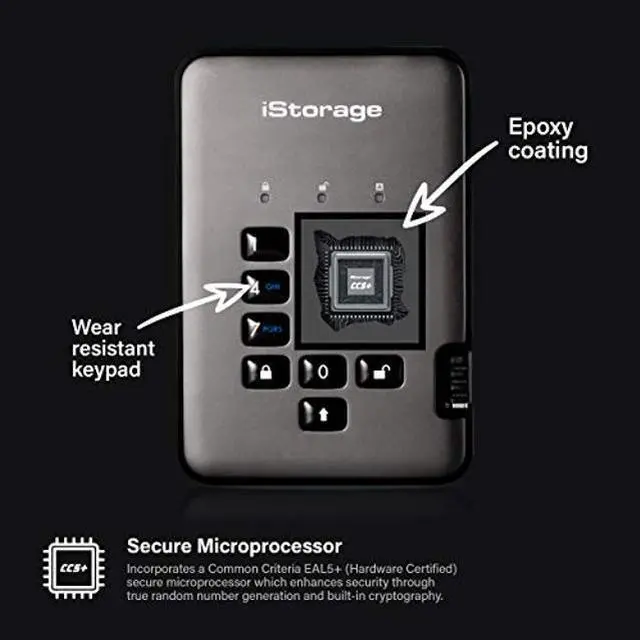 Alt view image 3 of 5 - iStorage diskAshur PRO2 HDD 5TB | Secure Portable Hard Drive | FIPS Level 3 certified | Password Protected | Dust/Water-Resistant | Hardware encryption