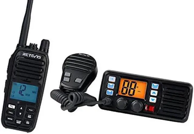 Main image of Retevis RM20 Fixed Mount Marine Radio with GPS, DSC, Bundle with Retevis RM21 Handheld Noise Cancelling Marine Radio,Waterproof IP67 Submersible,LCD Display,NOAA Weather, Ship Shore Radio for Boat
