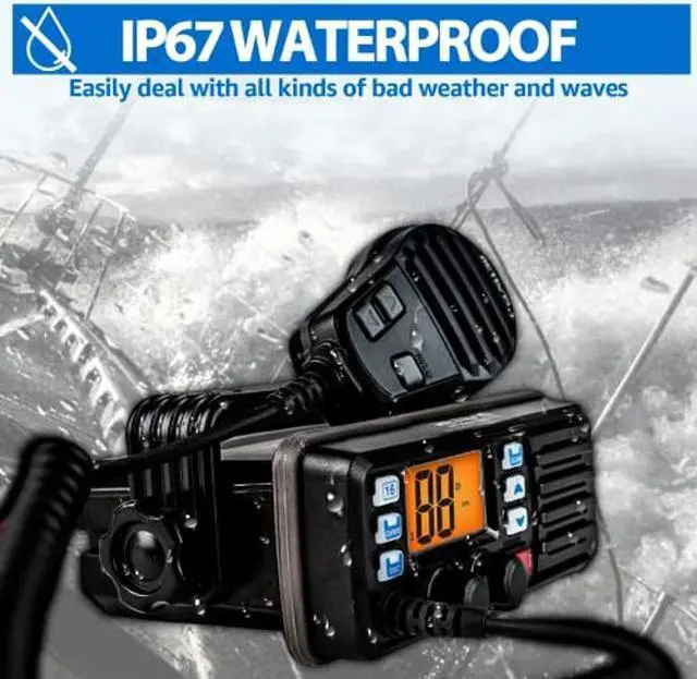 Alt view image 3 of 5 - Retevis RM20 Fixed Mount Marine Radio with GPS, DSC, Bundle with Retevis RM21 Handheld Noise Cancelling Marine Radio,Waterproof IP67 Submersible,LCD Display,NOAA Weather, Ship Shore Radio for Boat