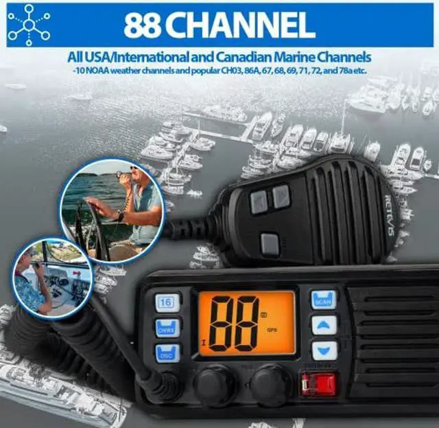 Alt view image 4 of 5 - Retevis RM20 Fixed Mount Marine Radio with GPS, DSC, Bundle with Retevis RM21 Handheld Noise Cancelling Marine Radio,Waterproof IP67 Submersible,LCD Display,NOAA Weather, Ship Shore Radio for Boat