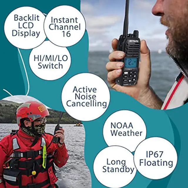 Alt view image 5 of 5 - Retevis RM20 Fixed Mount Marine Radio with GPS, DSC, Bundle with Retevis RM21 Handheld Noise Cancelling Marine Radio,Waterproof IP67 Submersible,LCD Display,NOAA Weather, Ship Shore Radio for Boat