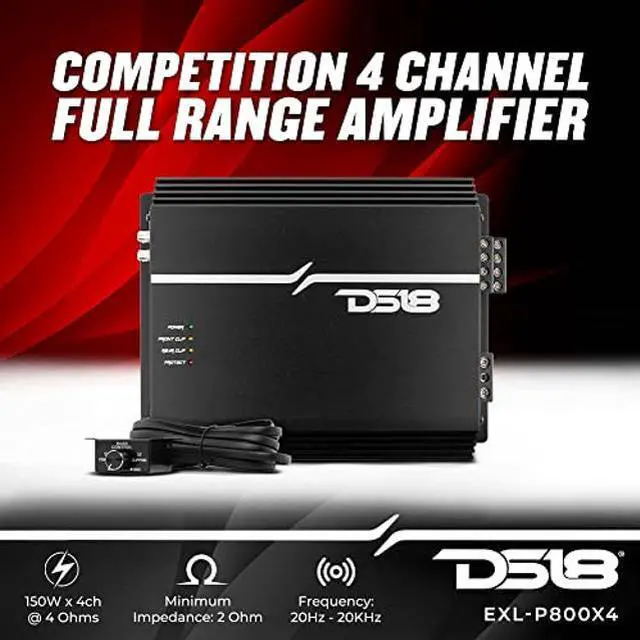 Alt view image 2 of 5 - DS18 EXL-P800X4 Korean 4-Channel Full Range Car Audio Amplifier Competition Grade Class AB MOSFET Amp 800 Watts Rms - Remote BASS Knob Included