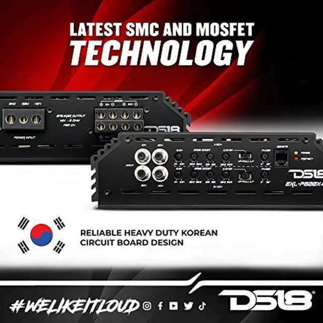 Alt view image 3 of 5 - DS18 EXL-P800X4 Korean 4-Channel Full Range Car Audio Amplifier Competition Grade Class AB MOSFET Amp 800 Watts Rms - Remote BASS Knob Included