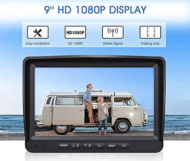 Alt view image 2 of 5 - ZEROXCLUB 9" Wireless Backup Camera System for RV Truck Trailer Camper, 9 Inch DVR Quad Split Monitor IP69 Waterproof HD 1080P Wireless Rear Side View Cameras, Stable Signal Observation System - B904