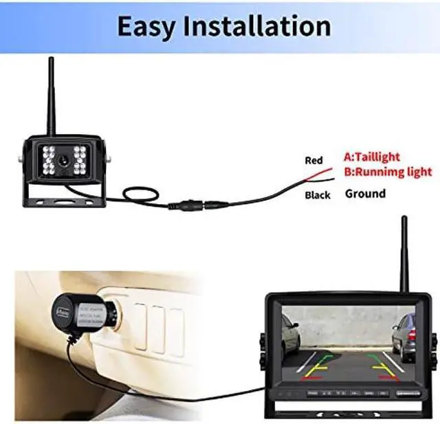Alt view image 5 of 5 - ZEROXCLUB 9" Wireless Backup Camera System for RV Truck Trailer Camper, 9 Inch DVR Quad Split Monitor IP69 Waterproof HD 1080P Wireless Rear Side View Cameras, Stable Signal Observation System - B904