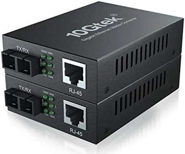 Main image of Gigabit SingleMode Fiber to Ethernet Media Converter, Dual SC Fiber, 1000Base-LX to 10/100/1000Base-Tx Gigabit SMF Fiber SC to Copper RJ45 Ethernet Converter, UL Certified, up to 20km, Pack of 2