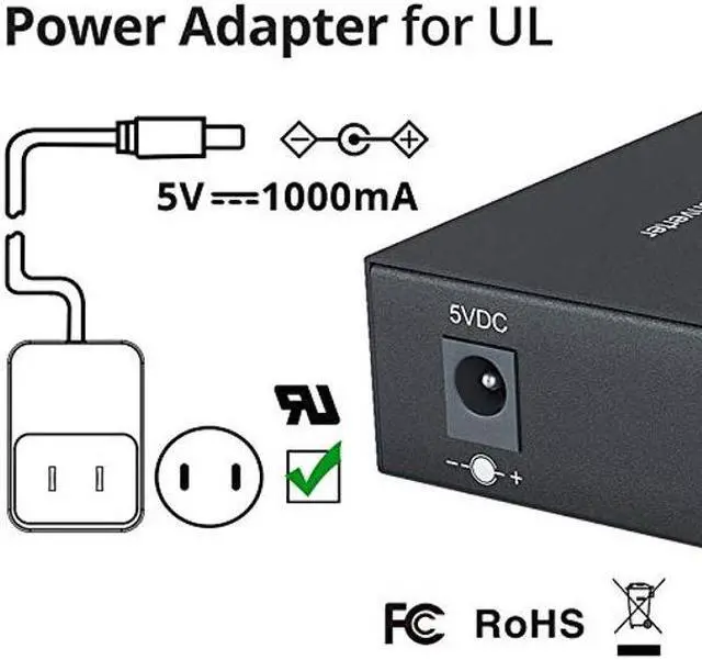 Alt view image 5 of 5 - Gigabit SingleMode Fiber to Ethernet Media Converter, Dual SC Fiber, 1000Base-LX to 10/100/1000Base-Tx Gigabit SMF Fiber SC to Copper RJ45 Ethernet Converter, UL Certified, up to 20km, Pack of 2