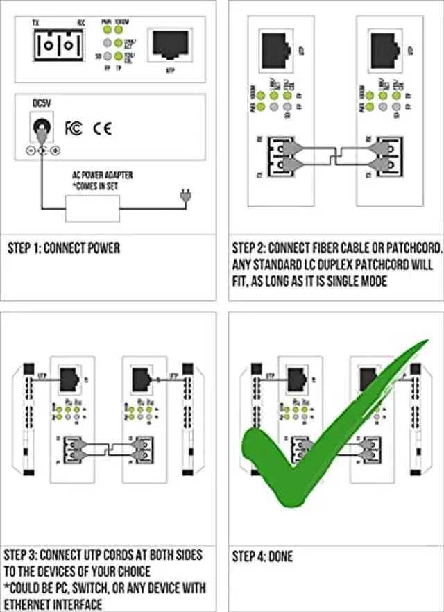 Alt view image 4 of 5 - Single Mode LC Gigabit Fiber Media Converter - Includes LC SFP 20 km (12.42 Miles) LC - to UTP Cat5e Cat6 10/100/1000 RJ-45 - Auto Sensing Gigabit or Fast Ethernet Speed - Jumbo Frame - LLF Support