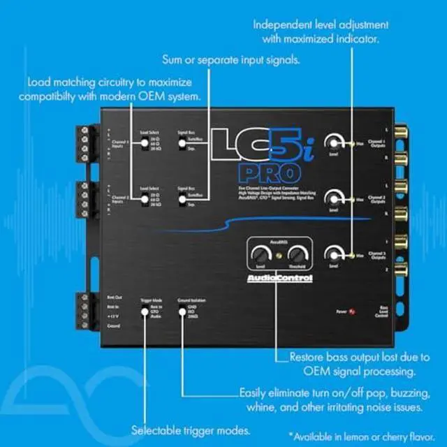 Alt view image 2 of 5 - AudioControl LC5iPRO 5-Channel Line Out Converter with AccuBASS, Superior Sound Quality Audio with Seamless Integration, ACR-1 Dash Remote Included