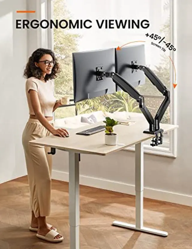 Alt view image 5 of 5 - ErGear Dual Monitor Stand Mount, Ultrawide 13-35 Inch Height Adjustable Computer Screen Gas Spring Monitor Arm Desk Mount Full Motion, Each Arm Holds up to 26.4lbs