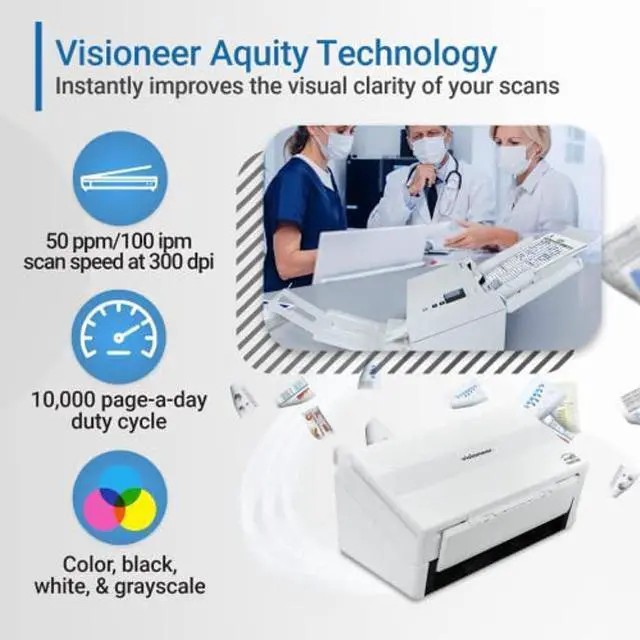 Alt view image 3 of 5 - Visioneer Patriot PD45 Scanner, USB Duplex Office Document Scanner for PC, 50 PPM, Sheetfed 100 Page Automatic Document Feeder (ADF), White