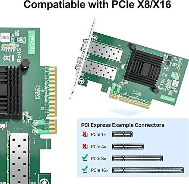 Alt view image 2 of 5 - 10Gb PCI-E NIC Network Card, Dual SFP+ Port, with Intel 82599EN Controller, PCI Express Ethernet LAN Adapter Support Windows Server/Linux/VMware, Compare to Intel X520-DA2(Intel E10G42BTDA)